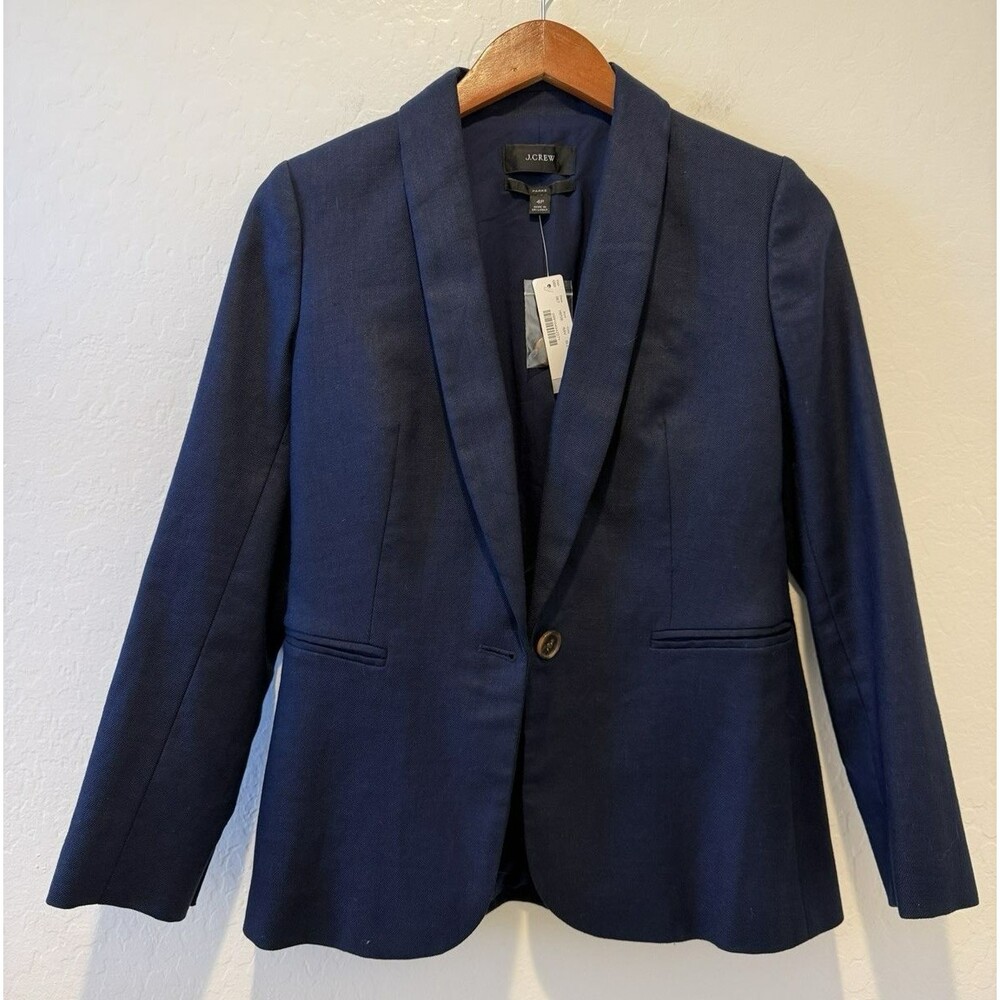 J.CREW NWT $178 Solid Navy Parke Blazer Jacket Top in Stretch Linen 4P Small P